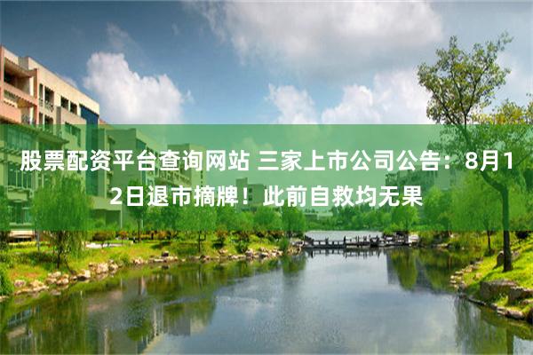 股票配资平台查询网站 三家上市公司公告：8月12日退市摘牌！此前自救均无果